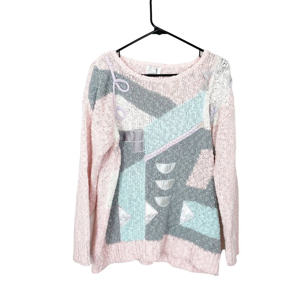 VTG TWJ by Mervyn's Textured 3D Pastel‎ Pink and Blue Pullover Sweater Coquette